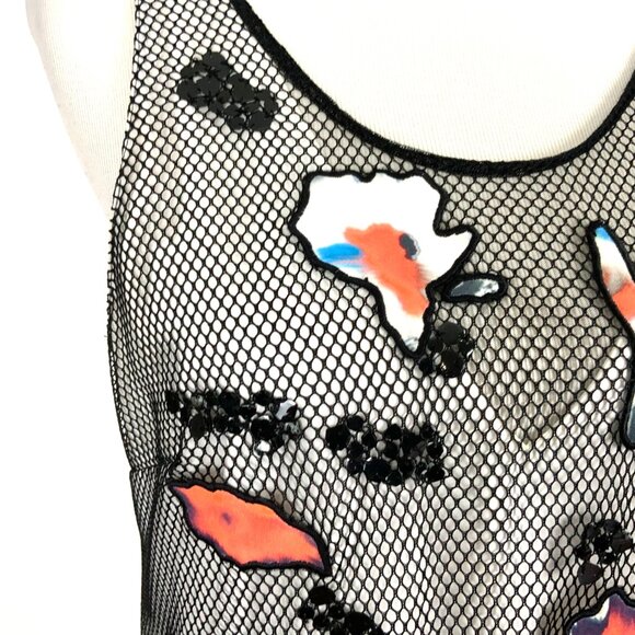 Sachin + Babi Black Mesh Sleeveless Top Abstract Patches & Sequins Medium - Picture 4 of 16